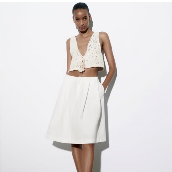 Zara Cream Embroidered Mirror Crop Top - Picture 3 of 16